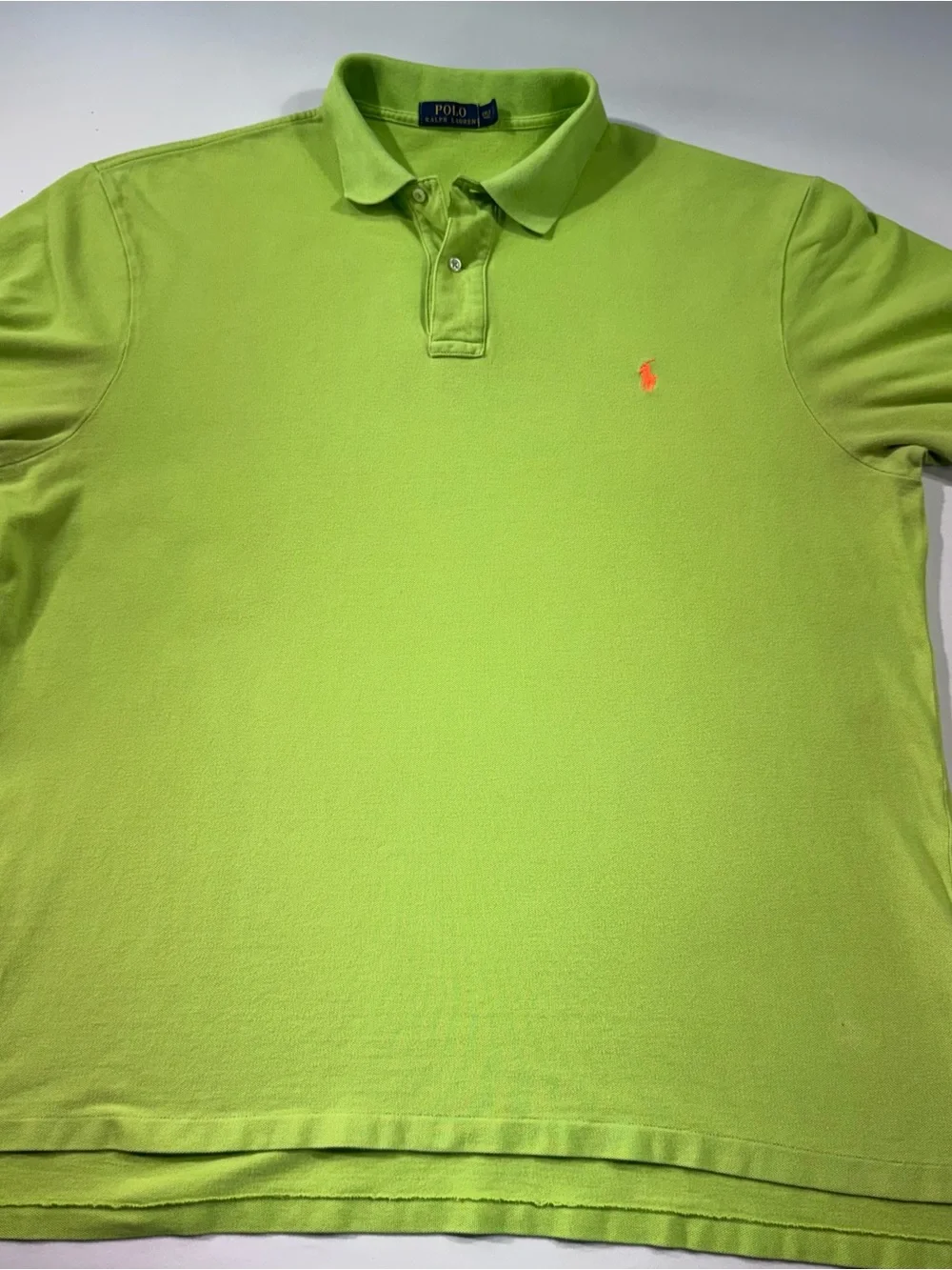 POLO by Ralph Lauren Men’s 100% Cotton, Solid Lime Green w/Orange Logo, 2XLT